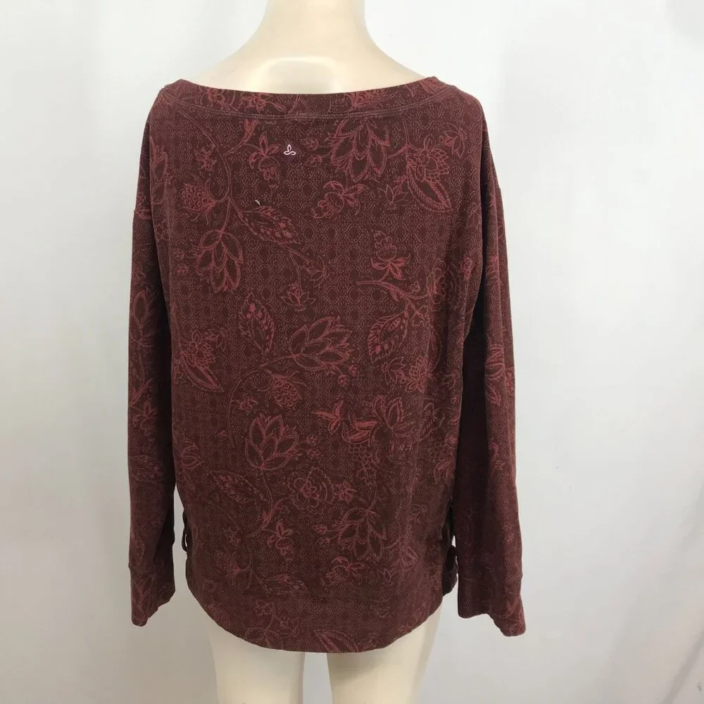 PRANA - WOMEN'S LARGE - MAROON LONG SLEEVE ROUND NECK PULL-OVER TOP SHIRT - Picture 4 of 6